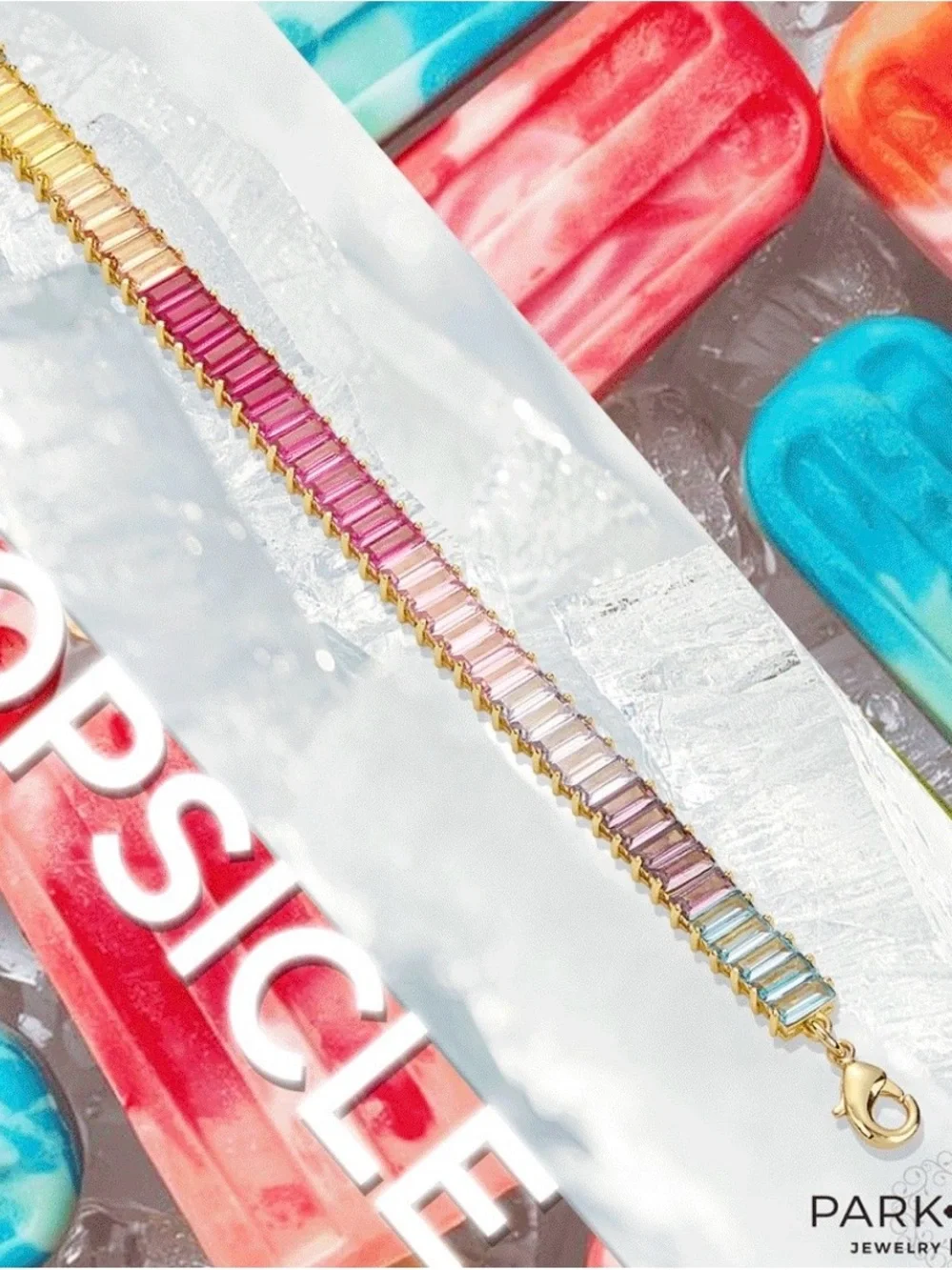 Park Lane POPSICLE Tennis Bracelet, Green/Yellow/Pink/Purple/Blue, 7”+2”, NWT